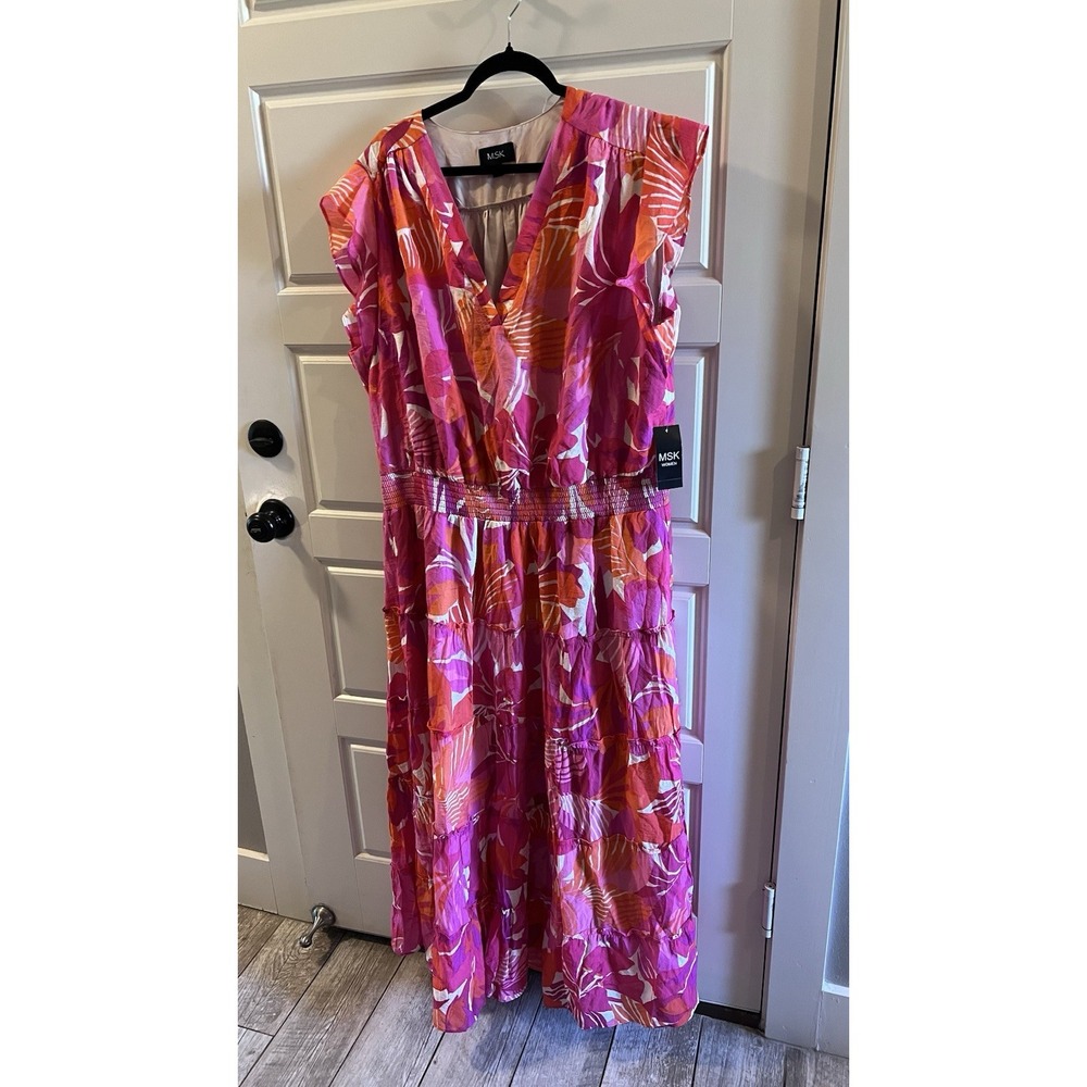 MSK Women's Plus Size Floral Printed Short-Sleeve Midi Dress, Multicolor Size 2X